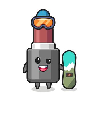 Illustration of lipstick character with snowboarding style