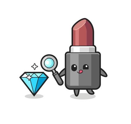 lipstick mascot is checking the authenticity of a diamond