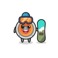 Ilustración de personaje de altavoz con estilo de snowboard vector