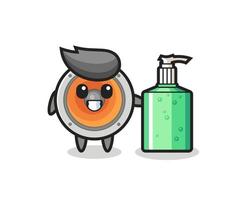 cute loudspeaker cartoon with hand sanitizer vector