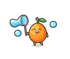 happy kumquat cartoon playing soap bubble vector