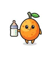 personaje de dibujos animados de kumquat bebé con botella de leche vector