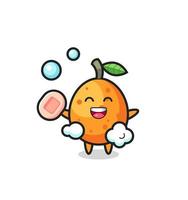kumquat character is bathing while holding soap vector