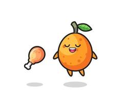 cute kumquat floating and tempted because of fried chicken vector