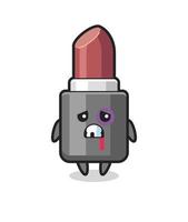 Personaje de lápiz labial lesionado con una cara magullada vector