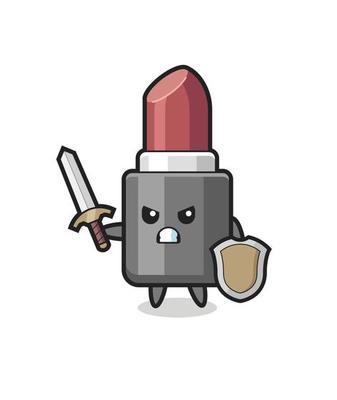 cute lipstick soldier fighting with sword and shield