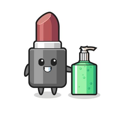 cute lipstick cartoon with hand sanitizer