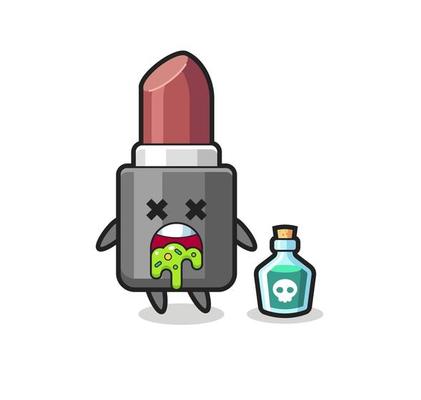 illustration of an lipstick character vomiting due to poisoning