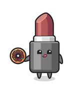 illustration of an lipstick character eating a doughnut vector