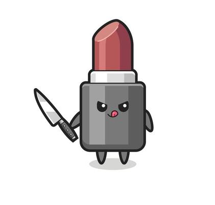 cute lipstick mascot as a psychopath holding a knife