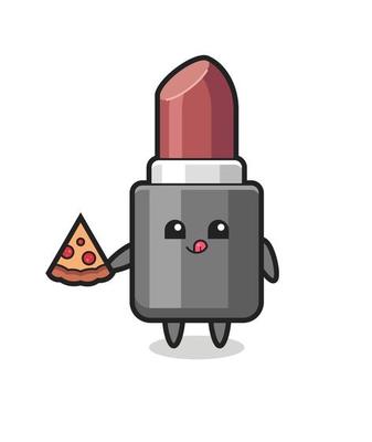 cute lipstick cartoon eating pizza