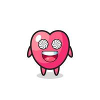 cute heart symbol character with hypnotized eyes vector