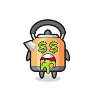 kettle character with an expression of crazy about money vector