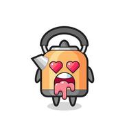 the falling in love expression of a cute kettle with heart shaped eyes vector