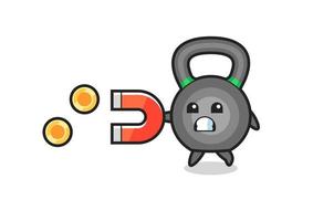 the character of kettleball hold a magnet to catch the gold coins vector