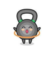 cute kettleball cartoon is playing hula hoop vector