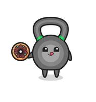 illustration of an kettleball character eating a doughnut vector