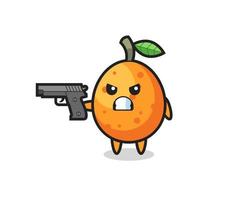 the cute kumquat character shoot with a gun vector