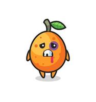 Personaje de kumquat herido con una cara magullada vector