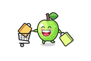 black Friday illustration with cute green apple mascot vector
