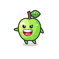 green apple cartoon with very excited pose vector