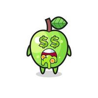 green apple character with an expression of crazy about money vector