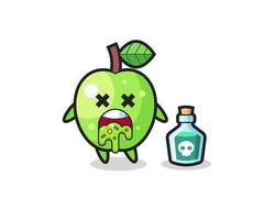 Ilustración de un personaje de manzana verde que vomita debido a una intoxicación vector