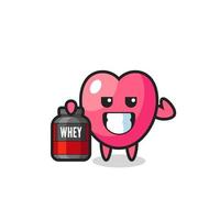 the muscular heart symbol character is holding a protein supplement vector
