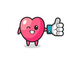 cute heart symbol with social media thumbs up symbol vector