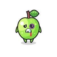 Personaje de manzana verde herido con cara magullada vector