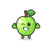 the muscular green apple character is posing showing his muscles vector