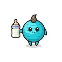 personaje de dibujos animados de pelota de ejercicio de bebé con botella de leche vector