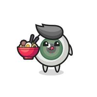 cute eyeball character eating noodles vector