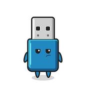 cute flash drive usb character with suspicious expression vector