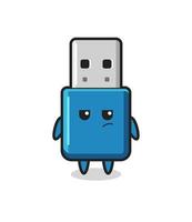 lindo personaje usb de unidad flash con expresión sospechosa vector