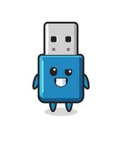 linda mascota usb de unidad flash con una cara optimista vector