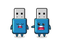 Ilustración de la discusión entre dos lindos personajes usb de unidad flash vector