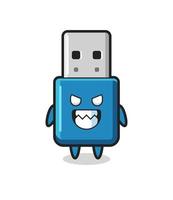 evil expression of the flash drive usb cute mascot character vector