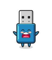 linda mascota usb de unidad flash con una expresión de bostezo vector