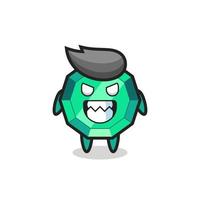 evil expression of the emerald gemstone cute mascot character vector