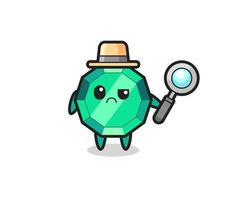 the mascot of cute emerald gemstone as a detective vector