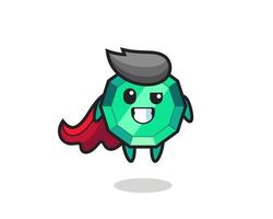 the cute emerald gemstone character as a flying superhero vector