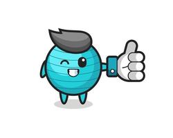 cute exercise ball with social media thumbs up symbol vector