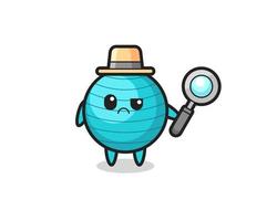 la mascota de la linda pelota de ejercicio como detective. vector