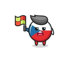 czech republic flag badge character as line judge putting the flag up vector