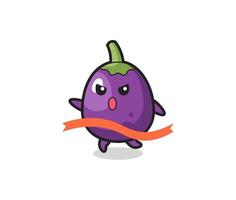 cute eggplant illustration is reaching the finish vector