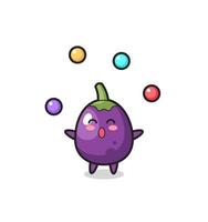 the eggplant circus cartoon juggling a ball vector