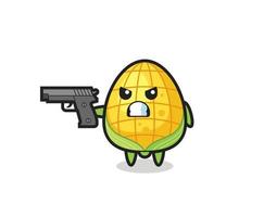 the cute corn character shoot with a gun vector