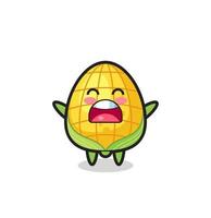 cute corn mascot with a yawn expression vector