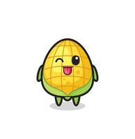 cute corn character in sweet expression while sticking out her tongue vector